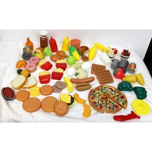 Plastic Play Food Lot Kitchen Fries Pizza Cutter Waffle Hot Dog Hamburger Fruit